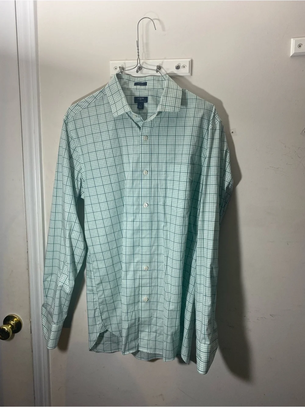 J. Crew Light Mint Green Plaid Button-Up Dress Shirt